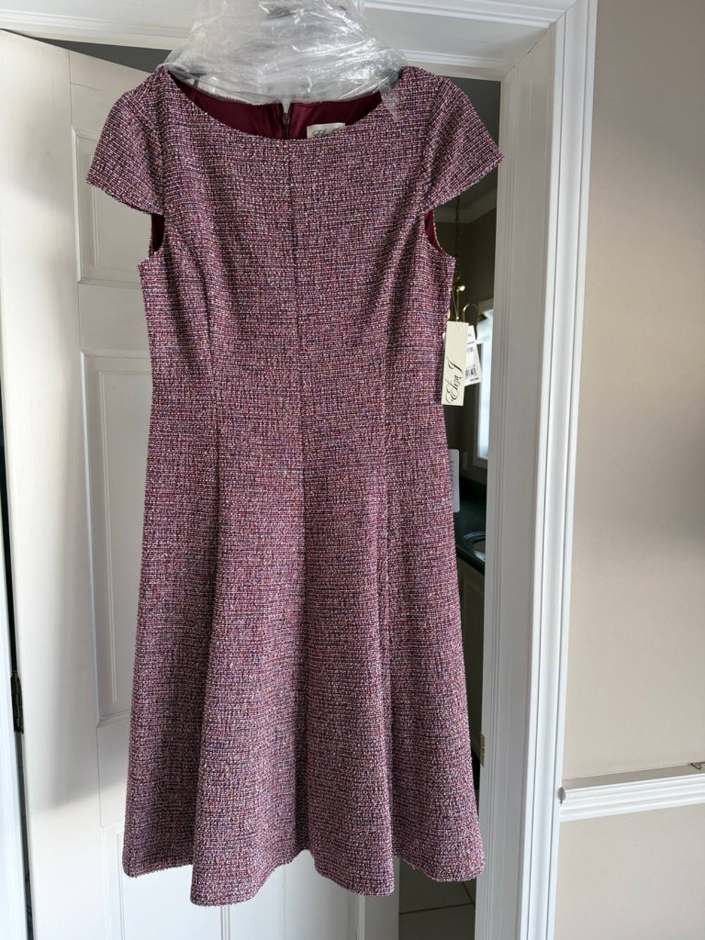 Eliza J Pink Tweed Fit & Flare Midi Dress